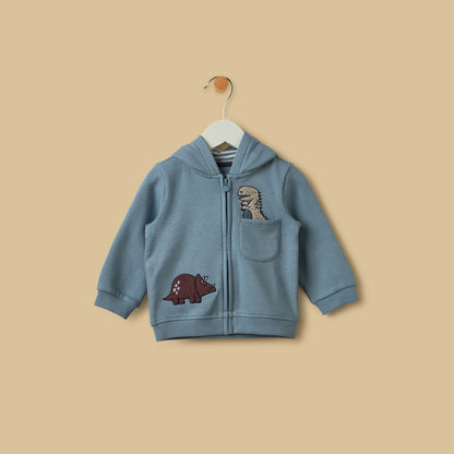Dinosaur Embroidered Hoodie - Blue / 12-18 mths