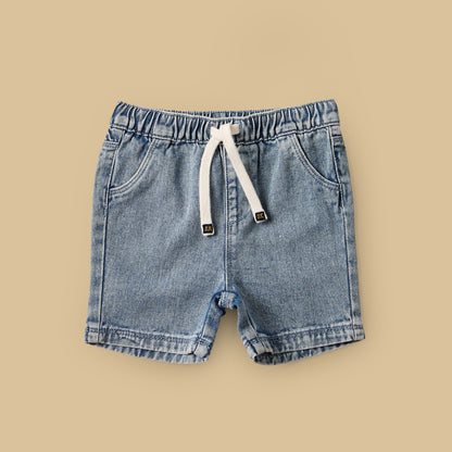 Checked Cotton Shirt with T-shirt and Denim Shorts Set