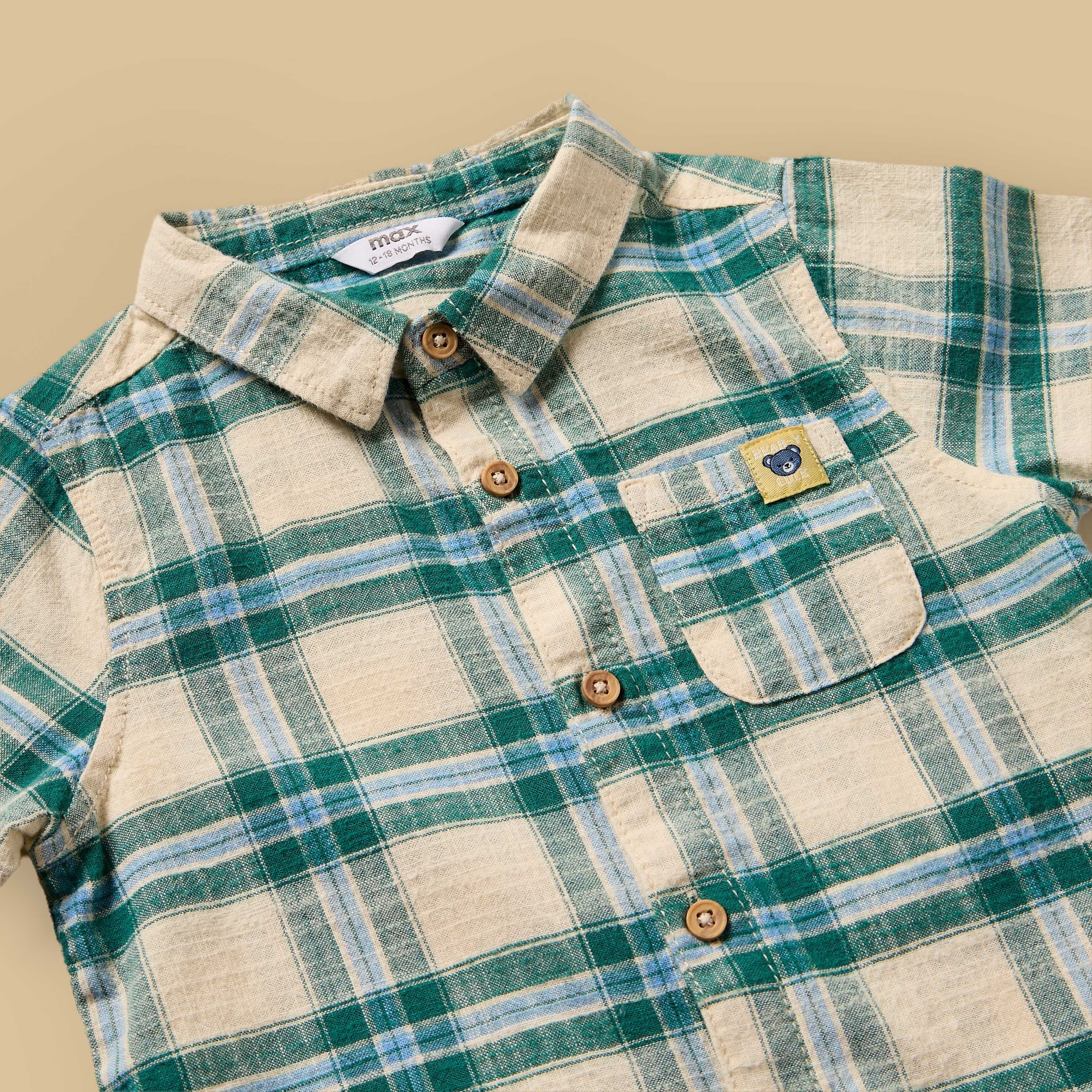 Checked Cotton Shirt with T-shirt and Denim Shorts Set