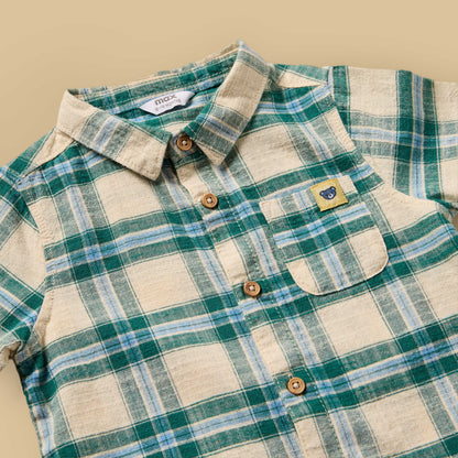 Checked Cotton Shirt with T-shirt and Denim Shorts Set