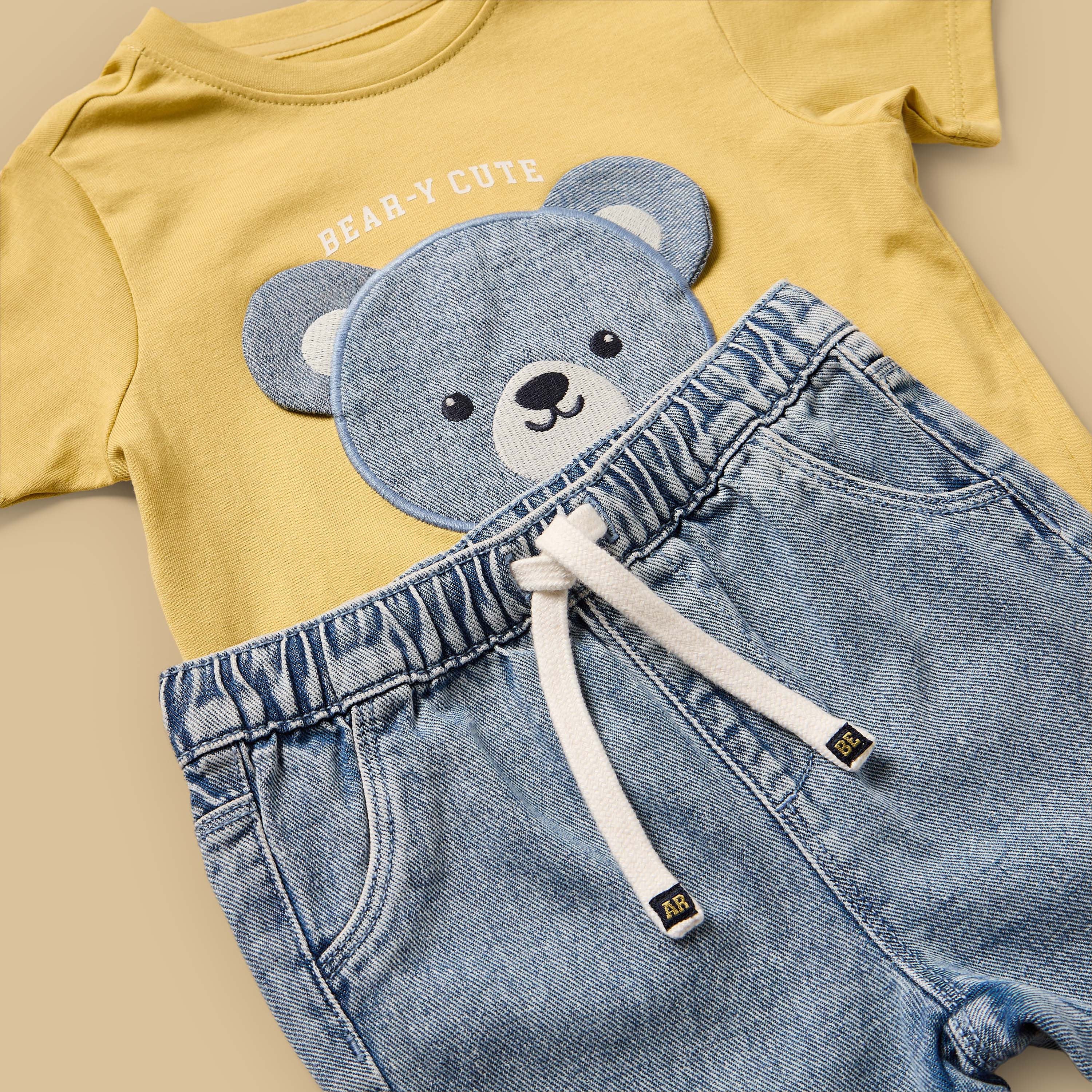 Checked Cotton Shirt with T-shirt and Denim Shorts Set