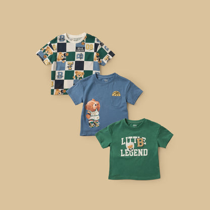 Pack of 3 - Little League Bear Print Cotton T-shirt