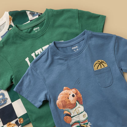 Pack of 3 - Little League Bear Print Cotton T-shirt