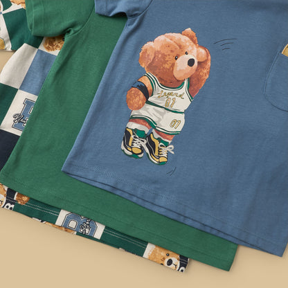Pack of 3 - Little League Bear Print Cotton T-shirt