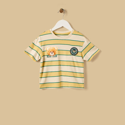 Bear Print Cotton T-shirt and Shorts Set