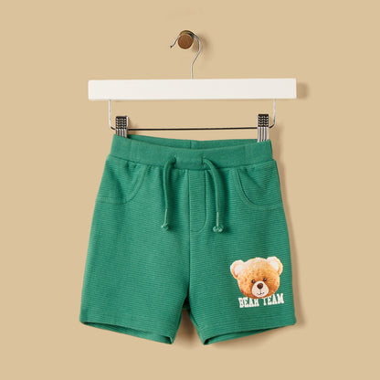 Bear Print Cotton T-shirt and Shorts Set