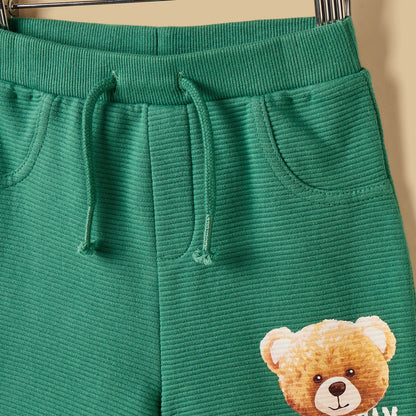 Bear Print Cotton T-shirt and Shorts Set