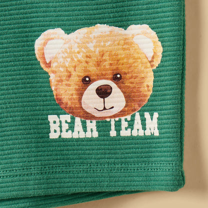 Bear Print Cotton T-shirt and Shorts Set