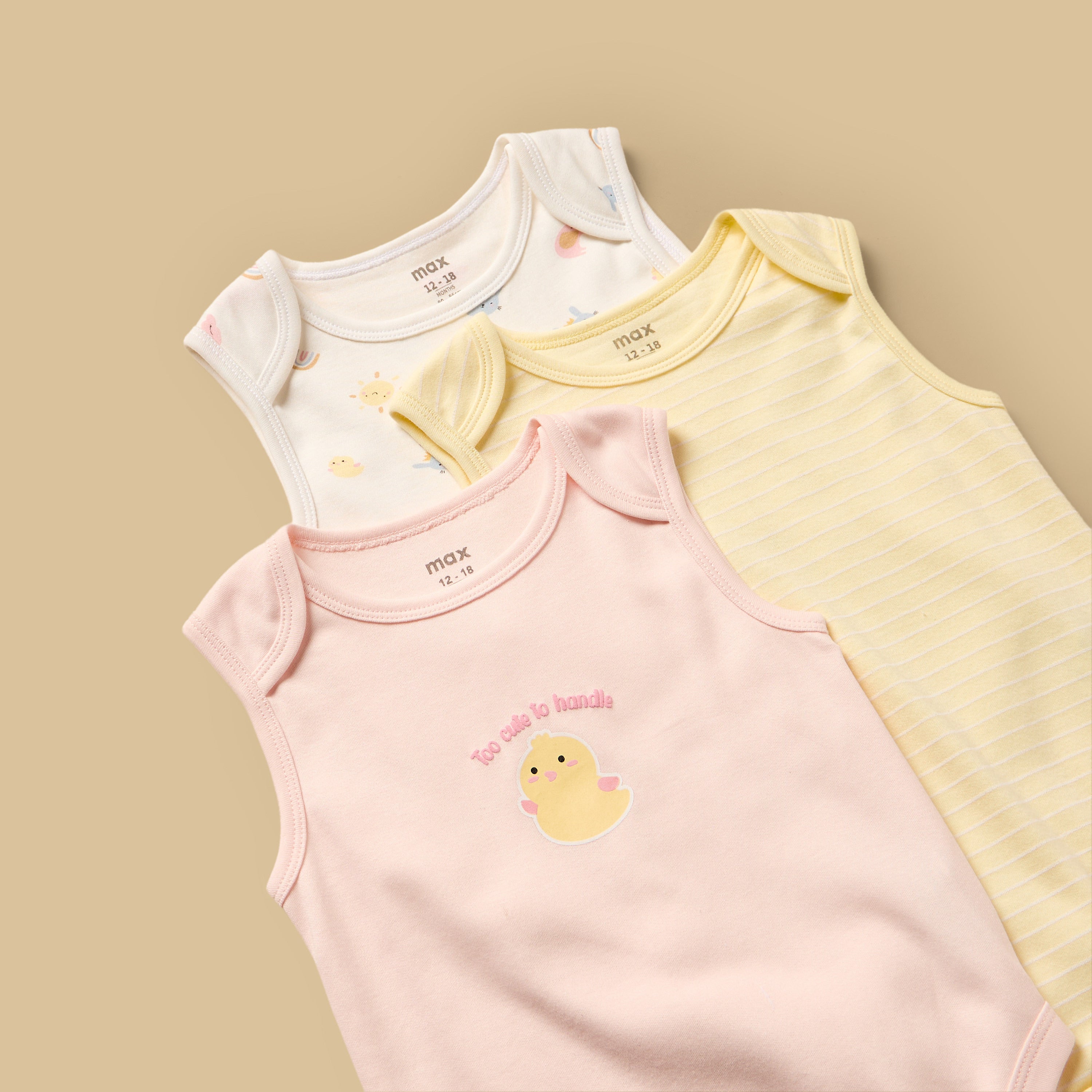 Pack of 3 - Assorted Sleeveless Cotton Bodysuit