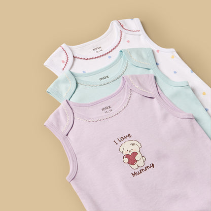 Pack of 3 - Puppy Print Sleeveless Cotton Bodysuit