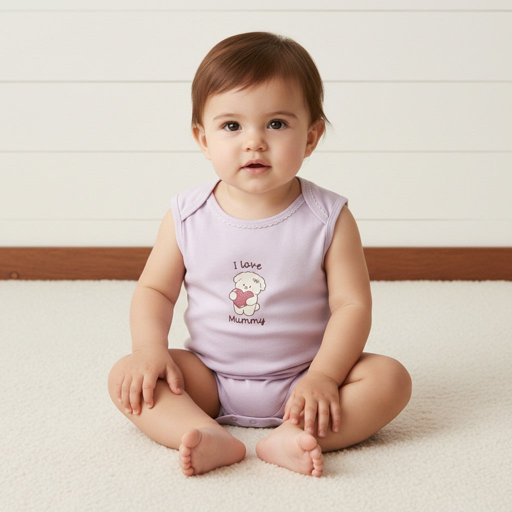 Pack of 3 - Puppy Print Sleeveless Cotton Bodysuit