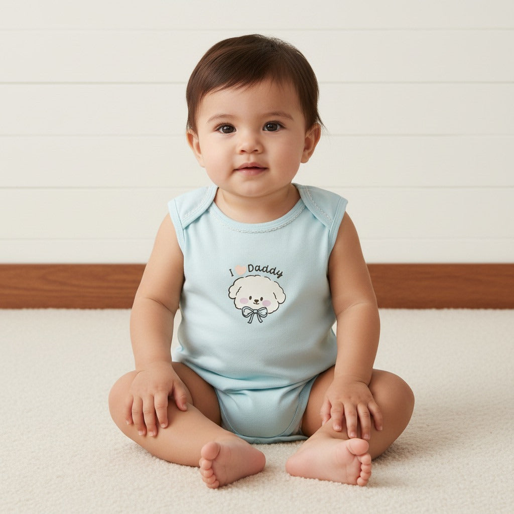 Pack of 3 - Puppy Print Sleeveless Cotton Bodysuit