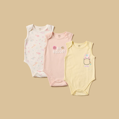 Pack of 3 - Assorted Print Sleeveless Cotton Bodysuit