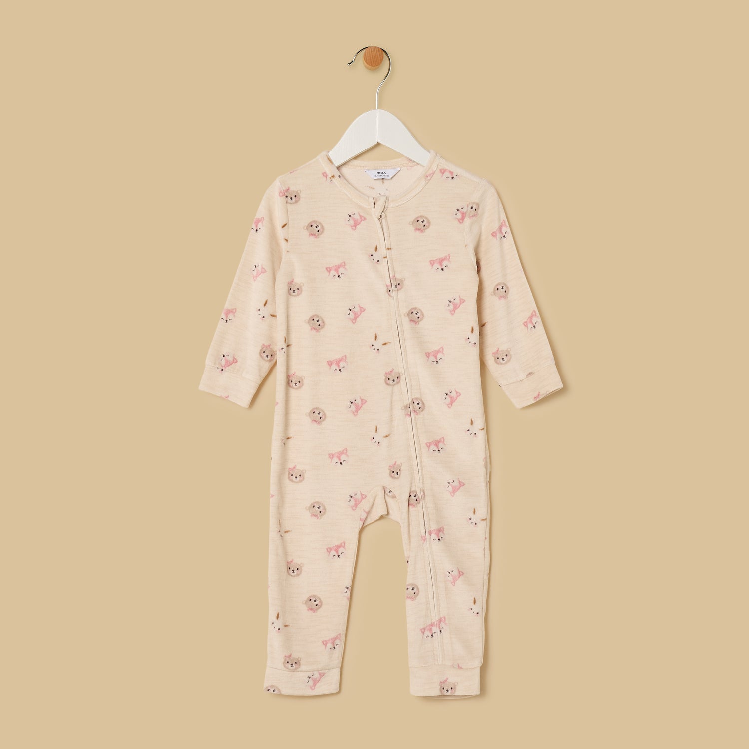 Printed Velour Sleepsuit - Cream / 12-18 mths