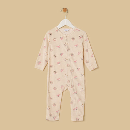 Printed Velour Sleepsuit - Cream / 12-18 mths