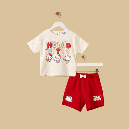 Hello Kitty Print T-shirt and Shorts Set - Multicolour / 12-18 mths