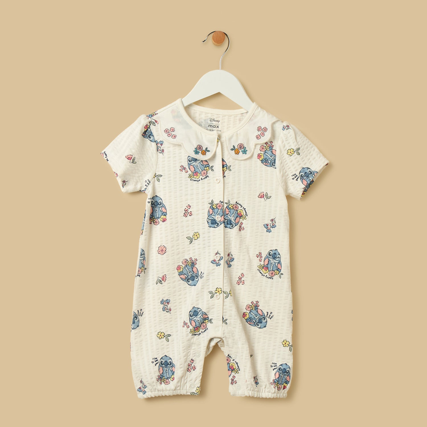 Stitch Print Cotton Romper with Cap