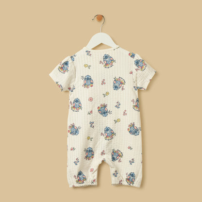 Stitch Print Cotton Romper with Cap