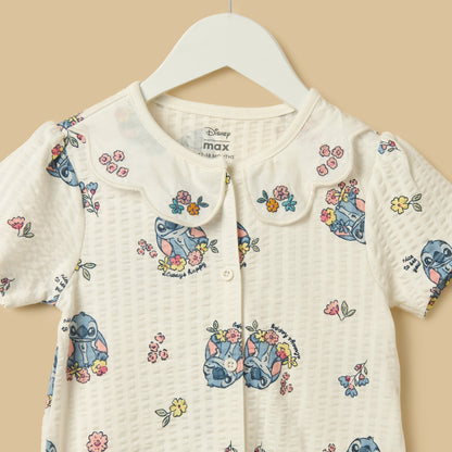 Stitch Print Cotton Romper with Cap