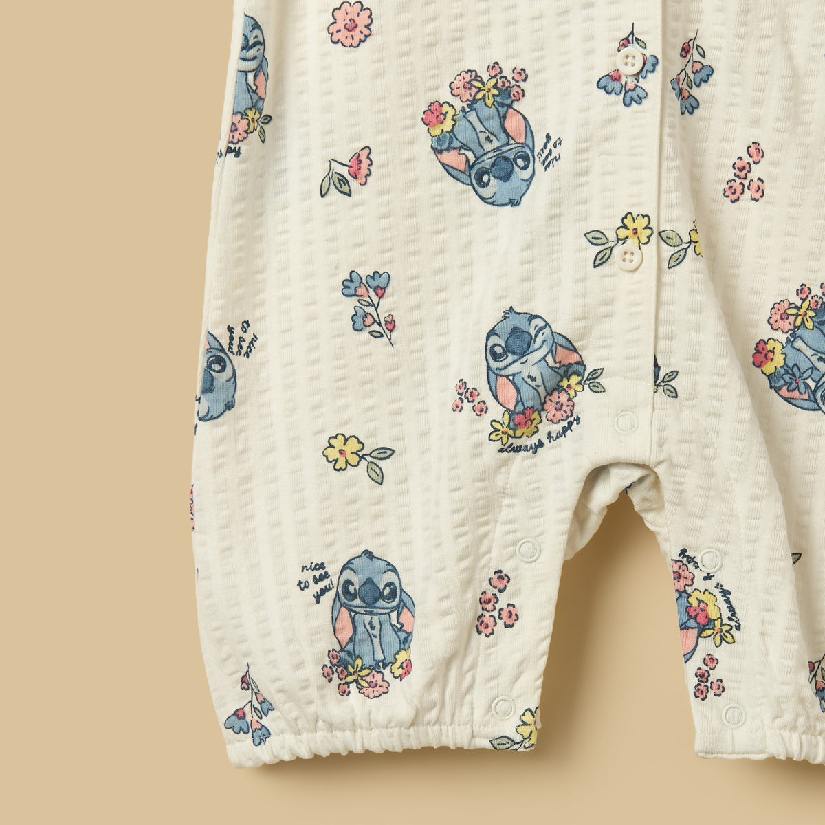 Stitch Print Cotton Romper with Cap