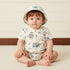 Stitch Print Cotton Romper with Cap - White / 12-18 mths