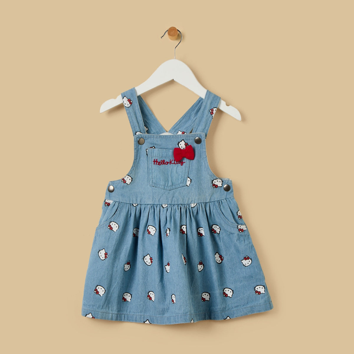 Hello Kitty Print Denim Pinafore with Ribbed Top