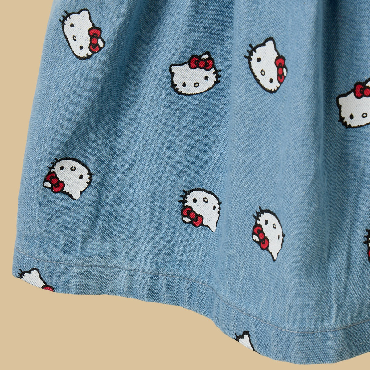 Hello Kitty Print Denim Pinafore with Ribbed Top
