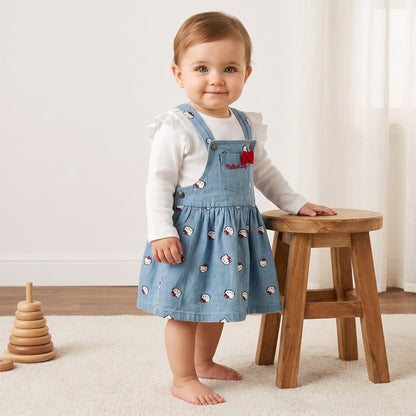 Hello Kitty Print Denim Pinafore with Ribbed Top - Blue / 12-18 mths