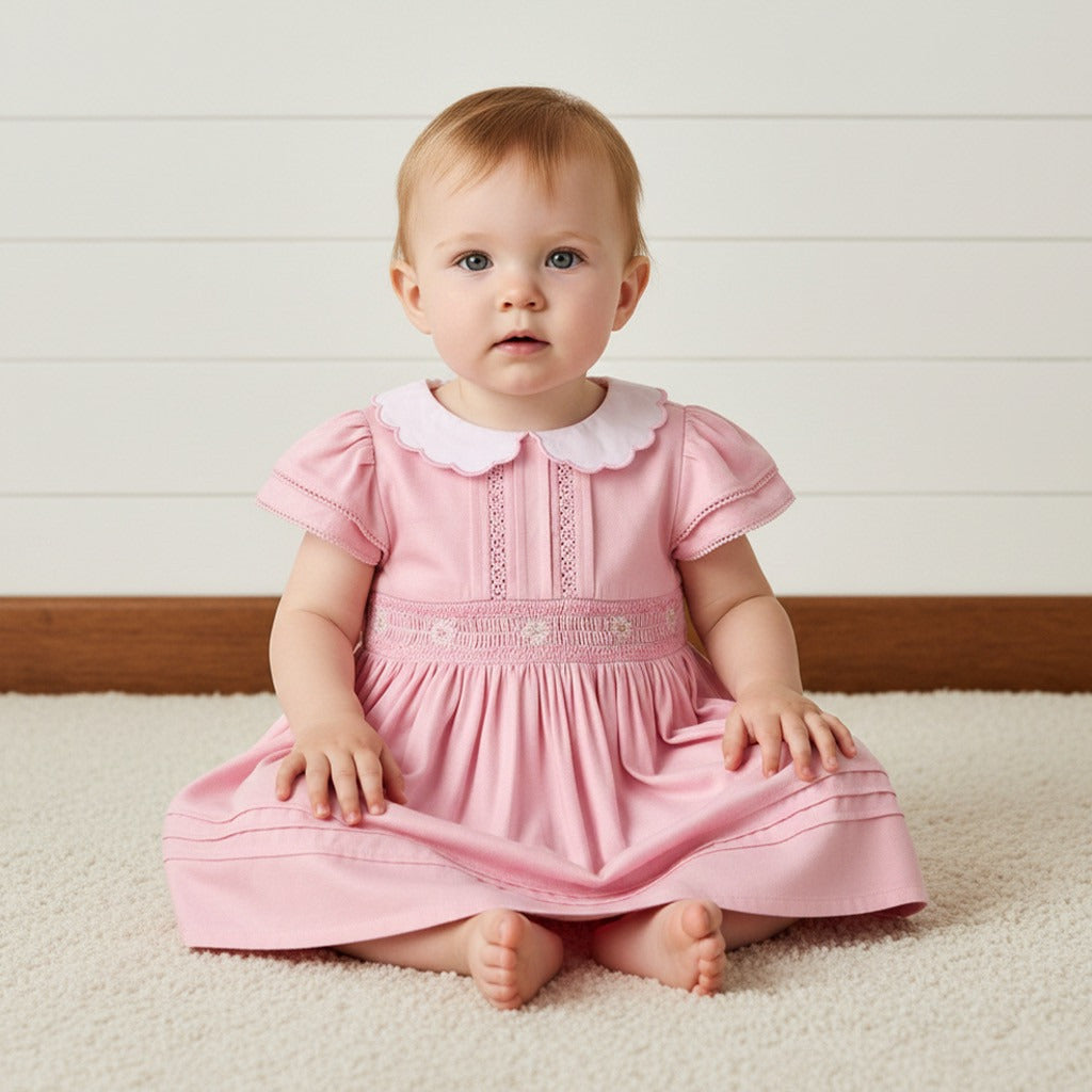 Shirred Peter Pan Collar Dress with Bloomers - Pink / 12-18 mths