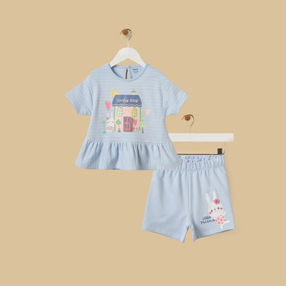House Print Cotton Top and Shorts Set