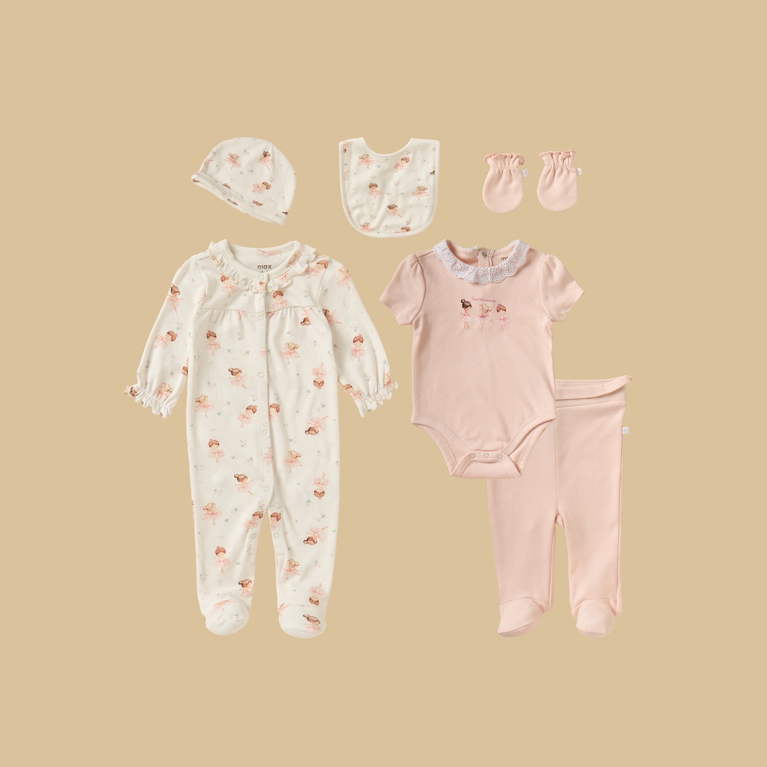Fairy Print 6-Piece Cotton Clothing Set - Pink / 0-3 mths