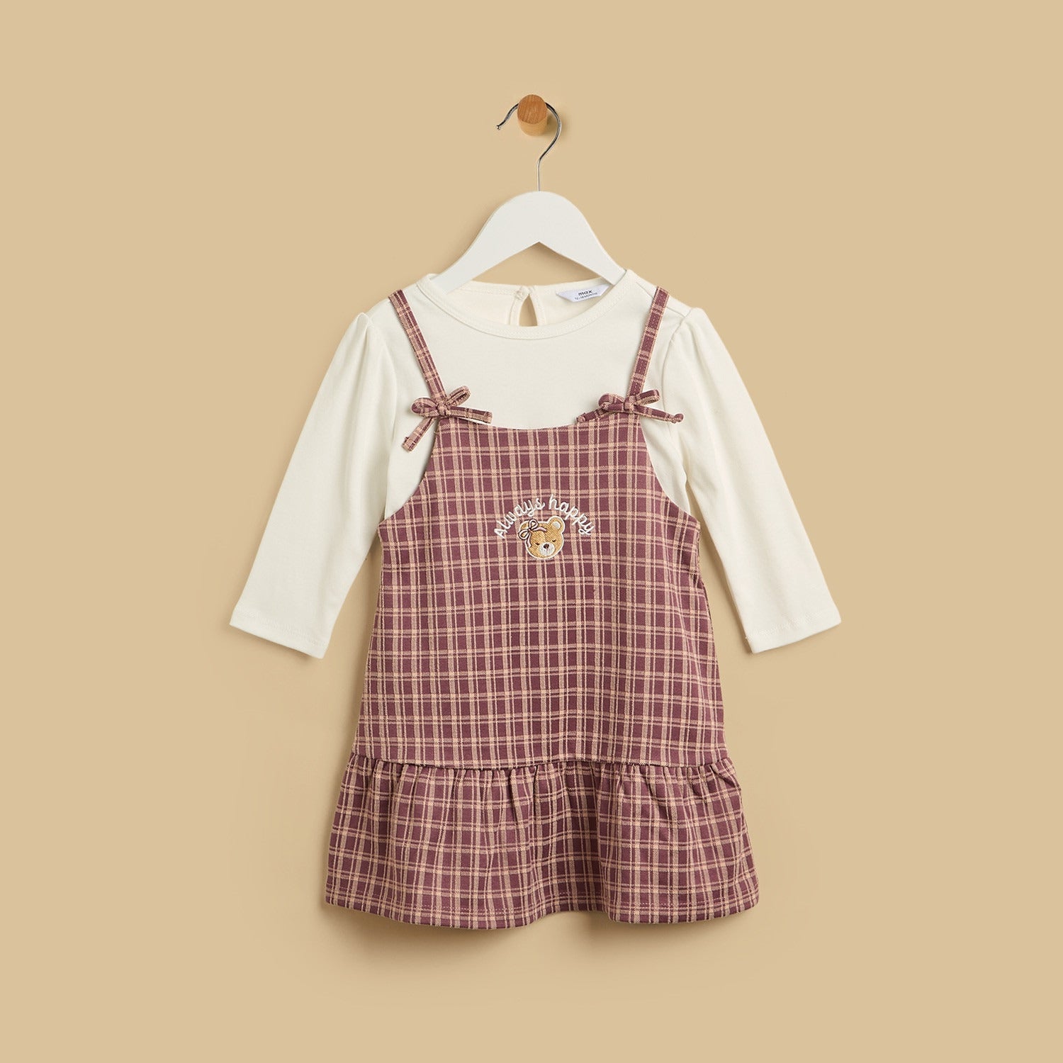 Checked Pinafore Dress with T-shirt Set - 12-18 MTHS