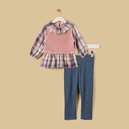Checked Tabard Top with Ribbed Leggings