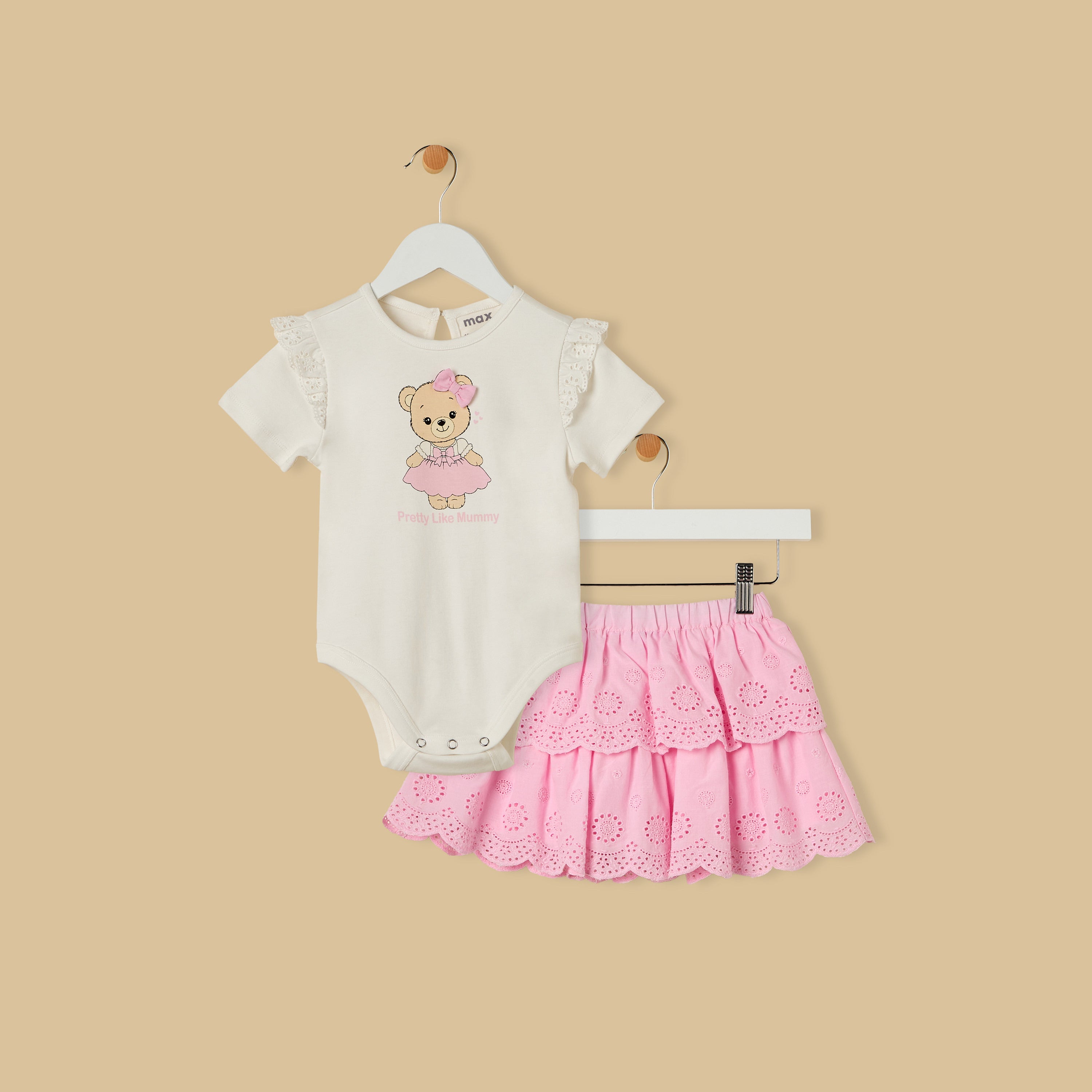 Bear Print Bodysuit and Schiffli Textured Skirt - Multicolour / 12-18 mths