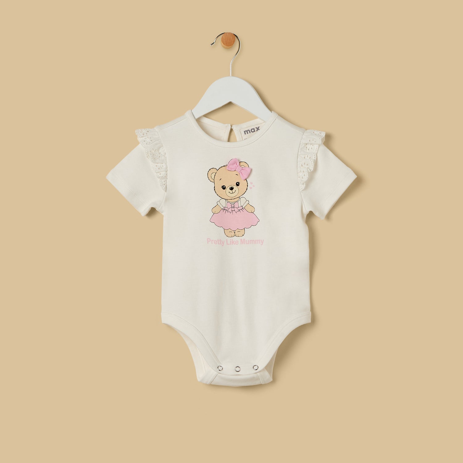 Bear Print Bodysuit and Schiffli Textured Skirt