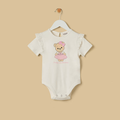 Bear Print Bodysuit and Schiffli Textured Skirt