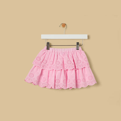 Bear Print Bodysuit and Schiffli Textured Skirt