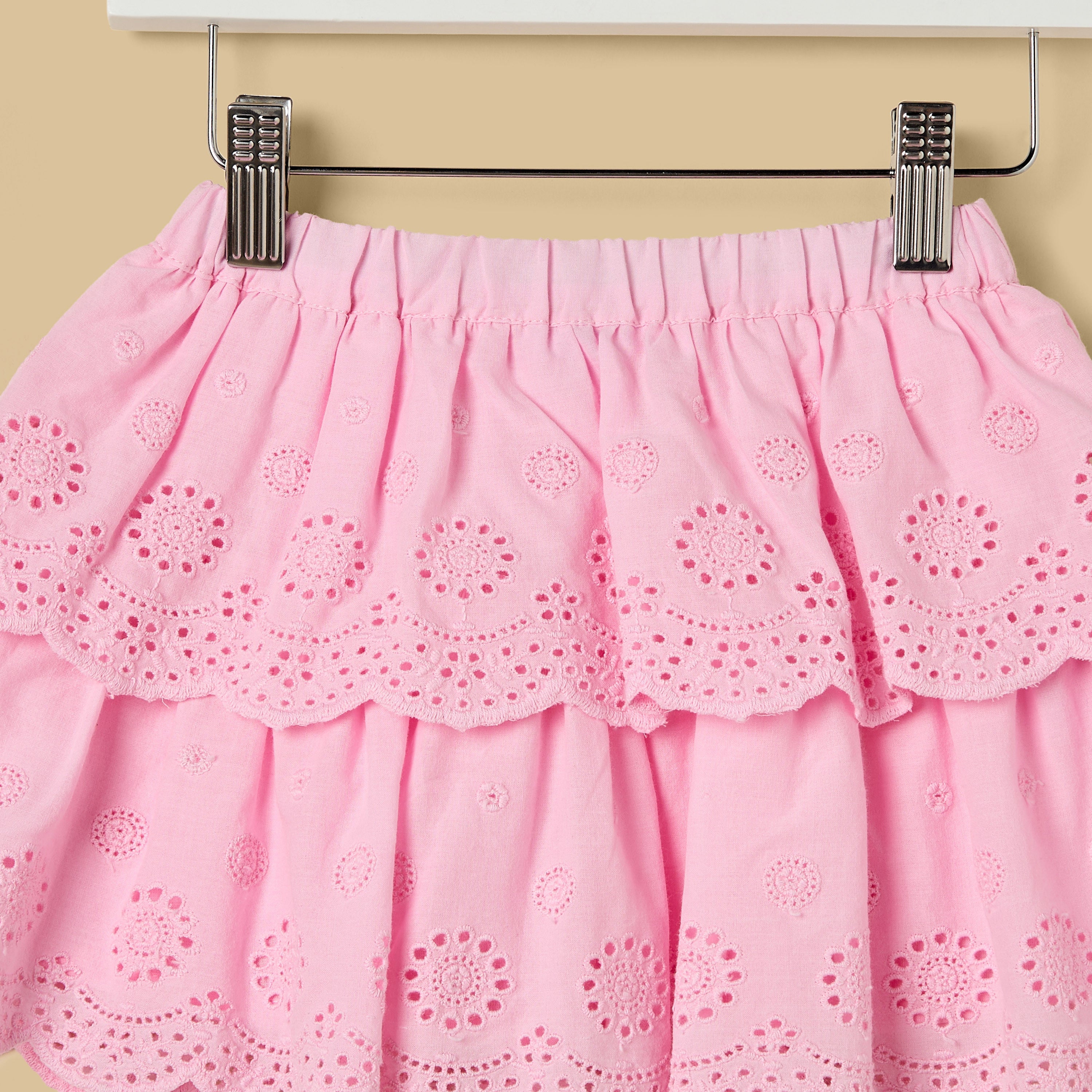 Bear Print Bodysuit and Schiffli Textured Skirt