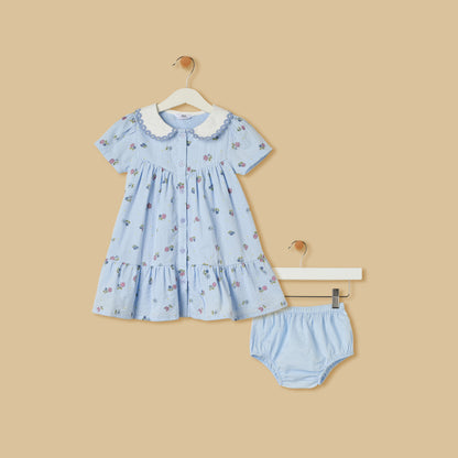 Seersucked Printed Cotton Dress with Bloomers