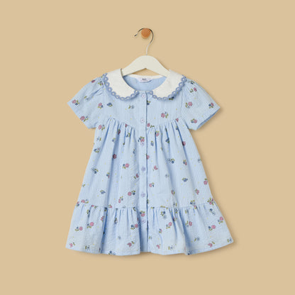 Seersucked Printed Cotton Dress with Bloomers