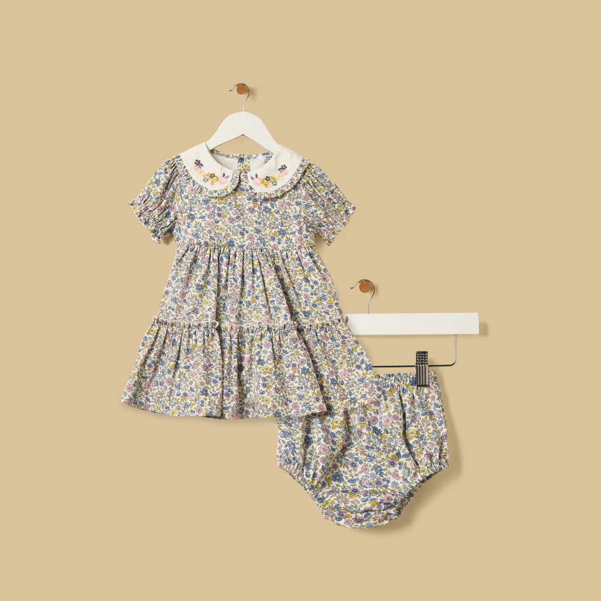 Floral Print Tiered Dress with Bloomers