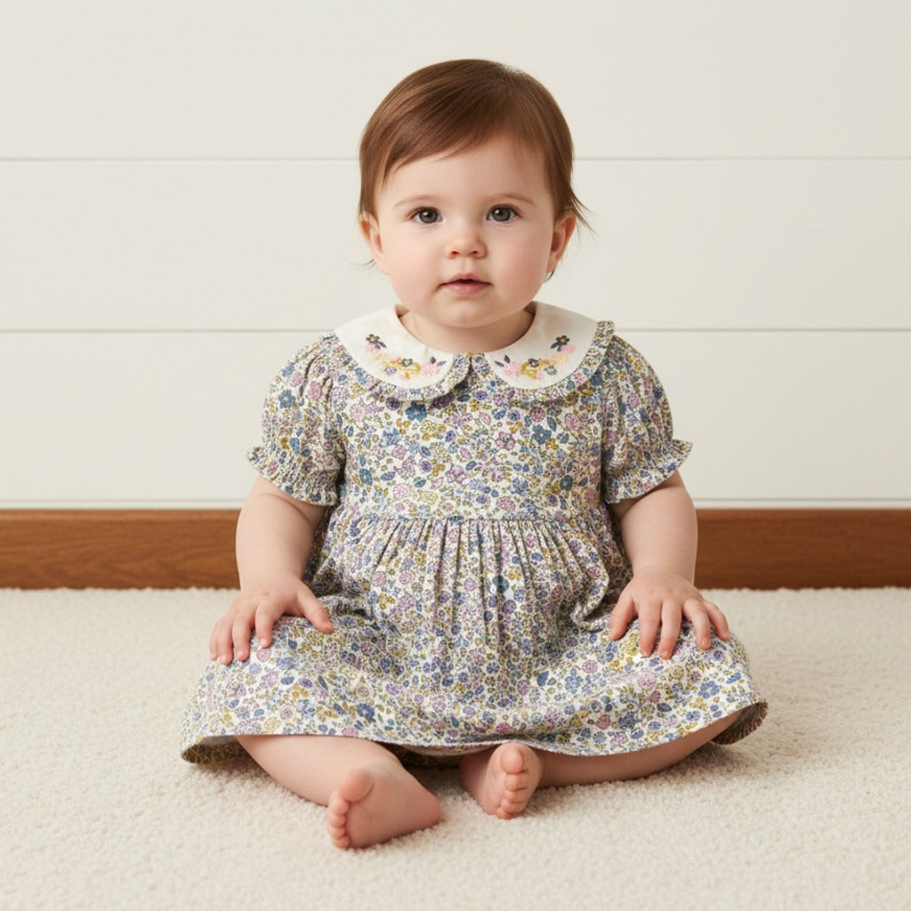 Floral Print Tiered Dress with Bloomers - Multicolour / 12-18 mths