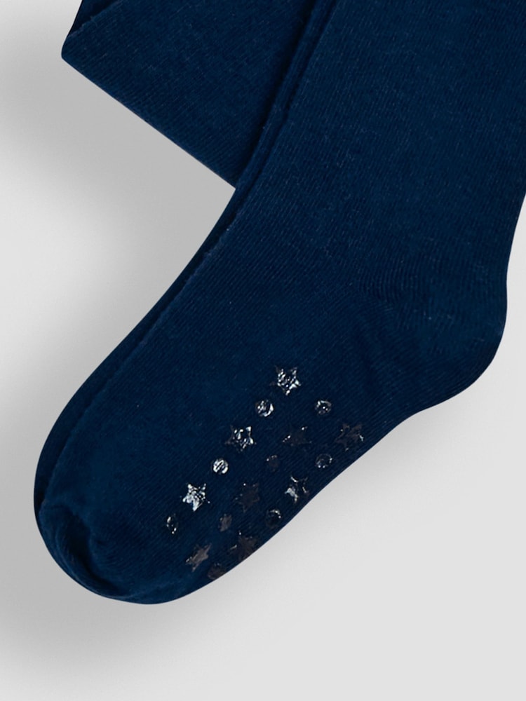 JoJo Maman Bébé Navy Blue Cotton Rich Plain Tights - Size Up To 6 Months (50 - 68cm)