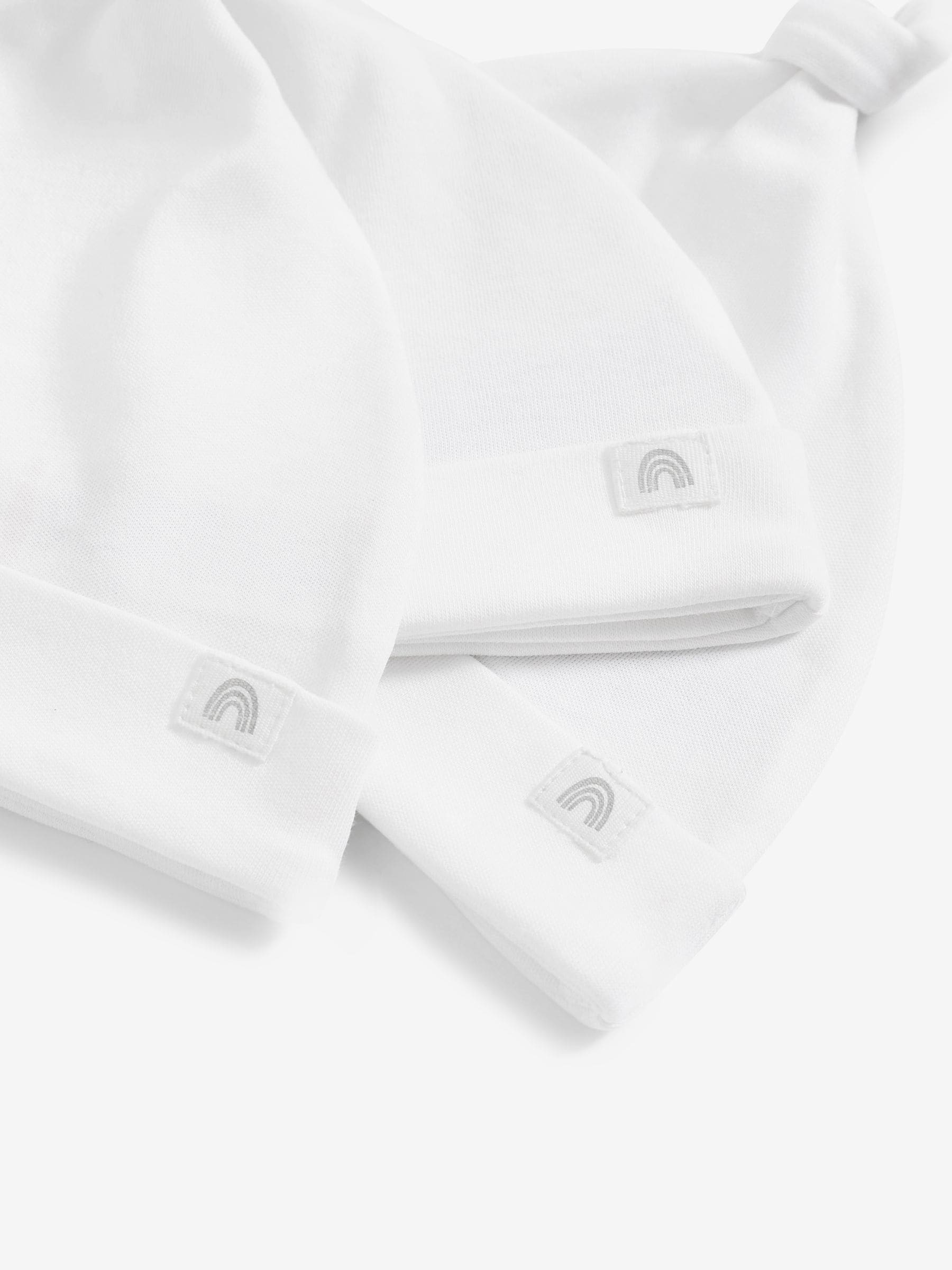 White 100% Cotton Tie Top Baby Hats 3 Pack (0-12mths) - Size 44cm (5lb)