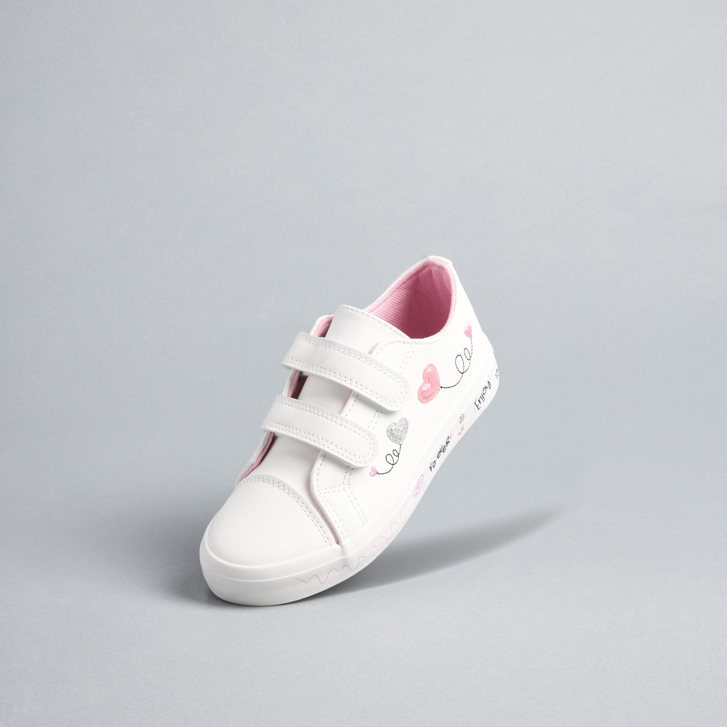 Graffiti Print Sneakers with Hook and Loop Closure - White / 20