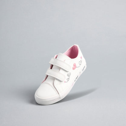 Graffiti Print Sneakers with Hook and Loop Closure - White / 20