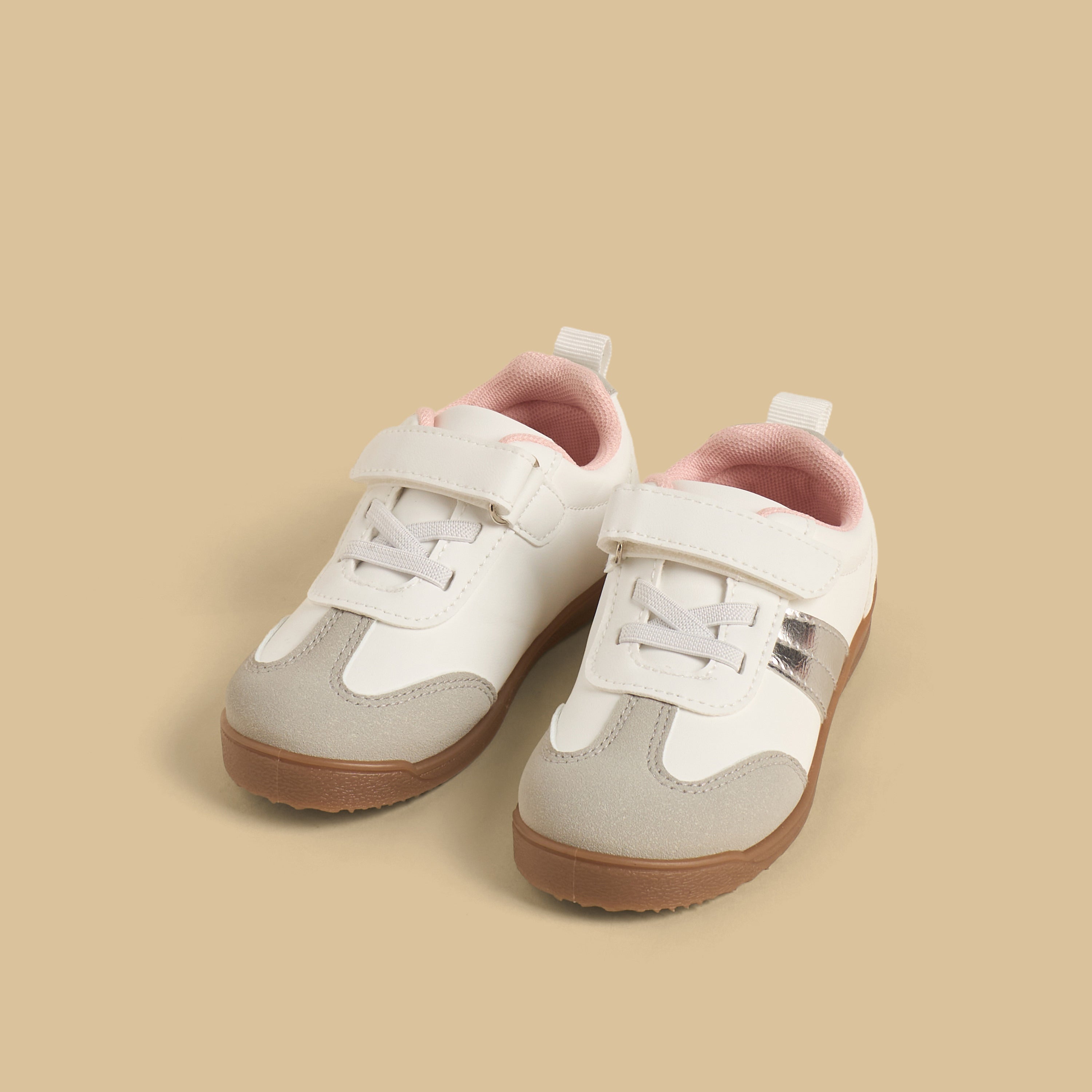 Panelled Sports Shoes with Hook and Loop Closure - White / 20