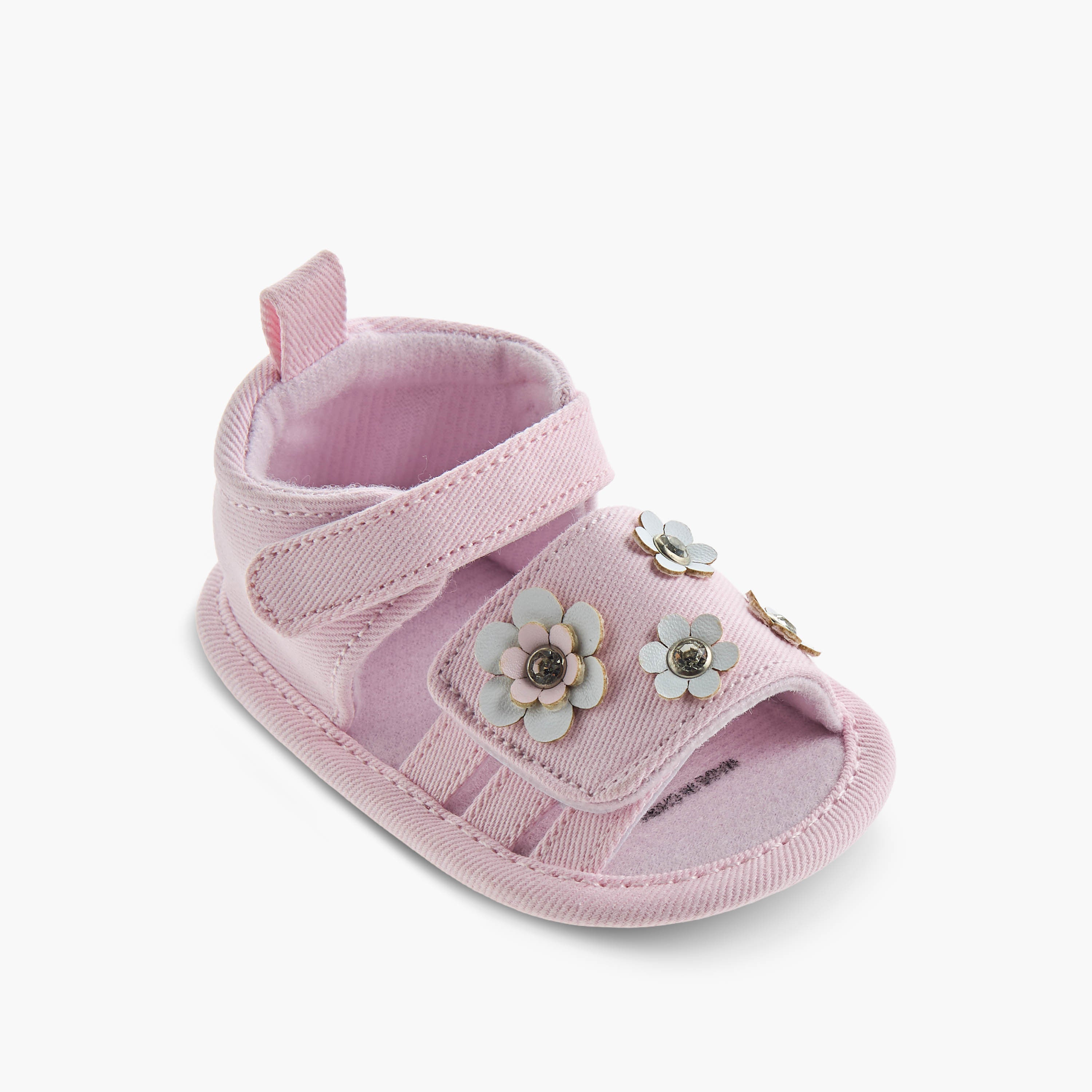 Juniors Sandals with Hook and Loop Closure, Floral Accent