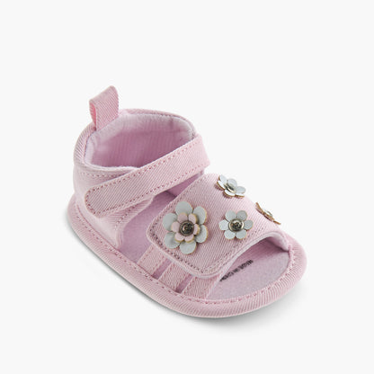 Juniors Sandals with Hook and Loop Closure, Floral Accent