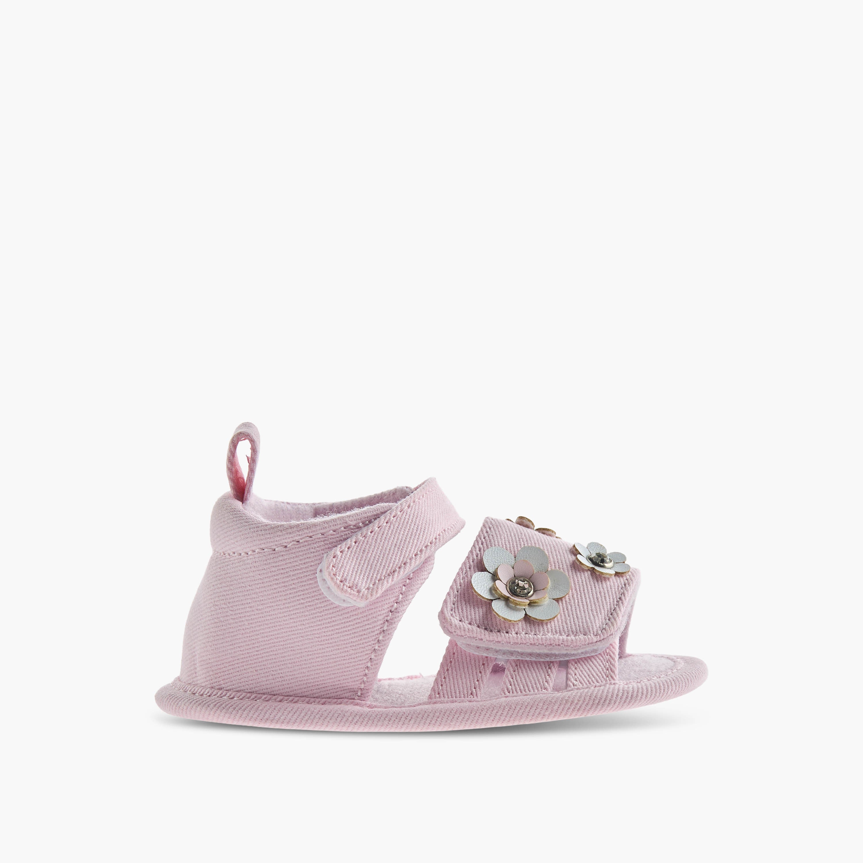 Juniors Sandals with Hook and Loop Closure, Floral Accent
